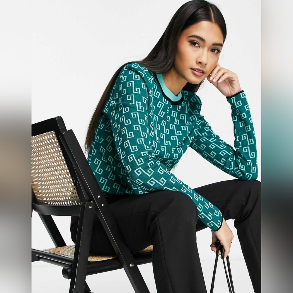 NWT & Other Stories Stockholm Atelier Geometric Pattern Green Sweater Size XS